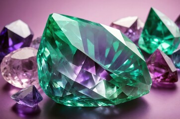 Fototapeta premium Stunning display of colorful gemstones showcasing intricate cuts and vibrant hues in a well-lit setting