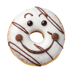 Fototapeta premium Watercolor Cute Smiley Face Donut with White Icing and Chocolate