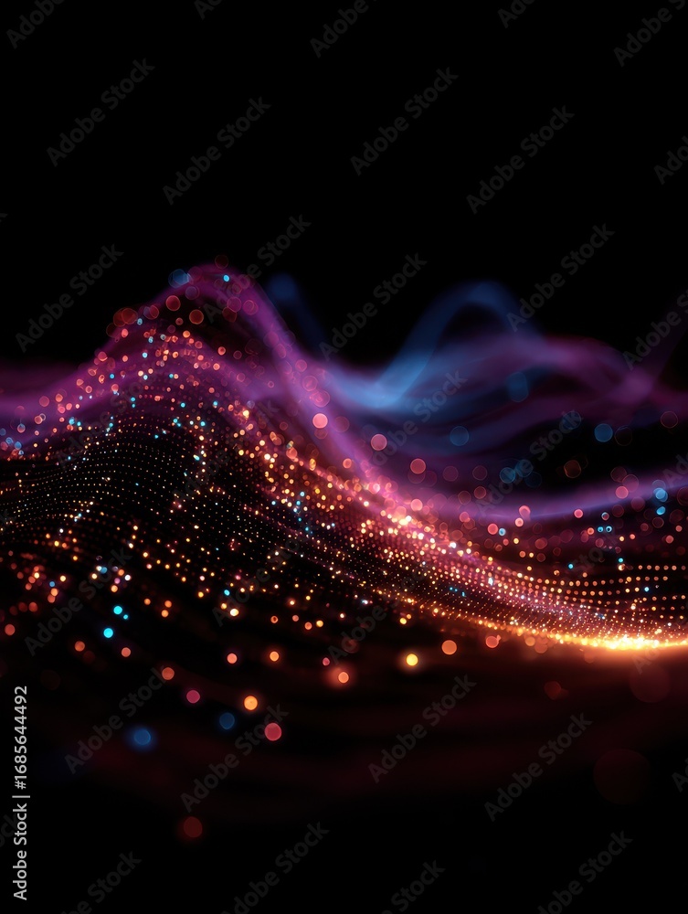 Aufkleber generative ai abstract visualization of colorful sound waves and acoustic data flow with glowing par