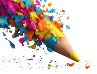 Vibrant colored pencil exploding with paint
