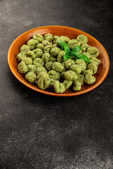 Gnocchi spinach potato dough second course portion size natural product tasty snack fresh delicious...