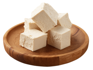 Stacked tofu cubes on a wooden plate (1)