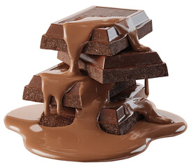 Melted chocolate bars stacked and dripping