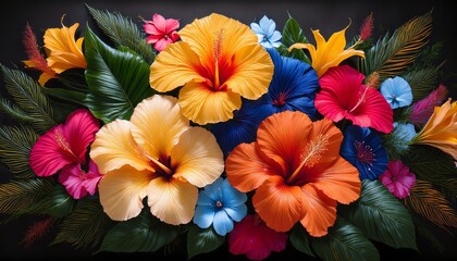 vibrant hibiscus blooms a colorful floral arrangement celebrating tropical beauty and nature s artistry