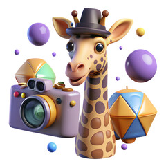 Charming Giraffe Photographer with Retro Camera