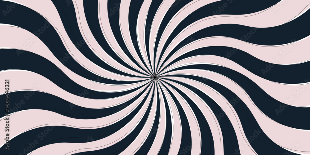Poster abstract background with hypnotic spiral wavy rays pattern. curve smoothly, forming swirling vortex 