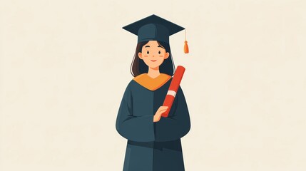 Faceless learner holding projected diploma, clean background, symbolizing achievement and success in education.