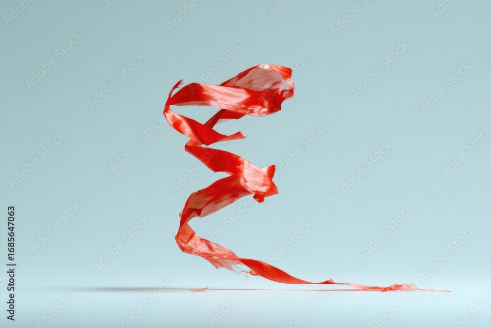 Poster graceful red fabric twists elegantly in mid-air, creating dynamic visual flow