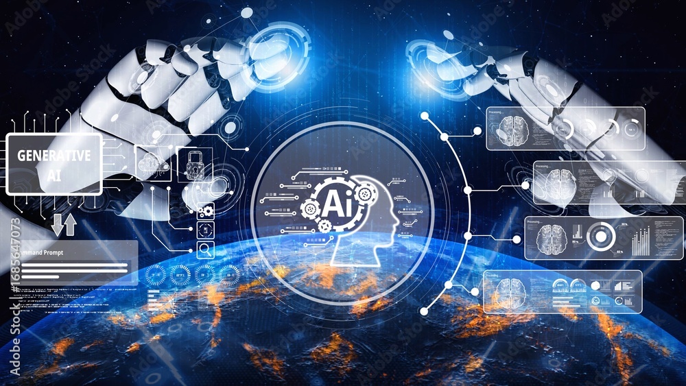 Aufkleber ai assistant brain processor with llm technology, big data, machine learning, generative ai for busi