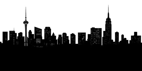 Fototapeta premium ityscape silhouette in a minimalist style, black and white, representing urban life or business