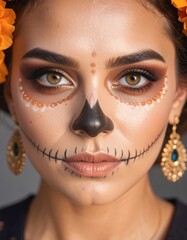 Close-up of woman with Day of the Dead makeup