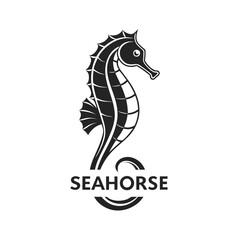 Monochrome Seahorse Logo with Detailed Features and Text