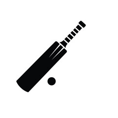 Cricket bat silhouette illustration with angled handle on a white background. EPS 10.
