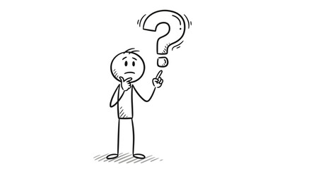 Confused Stickman Vector with Question Mark, Minimalist Thinking Concept Illustration
