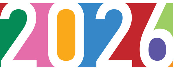 Happy new year 2026 design, 2026 logo text design. new year 2026 with colorful line numbers on white background
