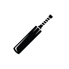 Cricket bat silhouette illustration with angled handle on a white background. EPS 10.