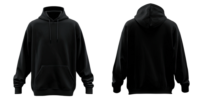 Blank black hoodie, front and back view (1)
