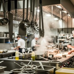 Professional culinary environment showcasing chefs working in restaurant kitchen