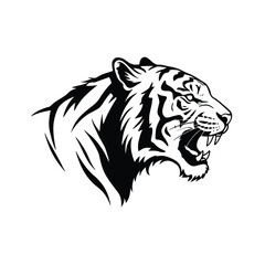 Obraz premium Roaring lion head silhouette illustration with flowing mane on a white background. EPS 10.