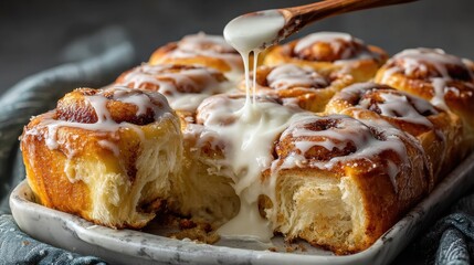 Freshly Baked Cinnamon Rolls Drizzled with Creamy Frosting