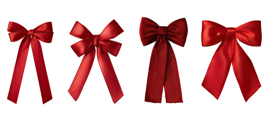 Four red satin bows, different styles