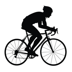 Cyclist riding uphill on road bike silhouette on a white background. EPS 10.