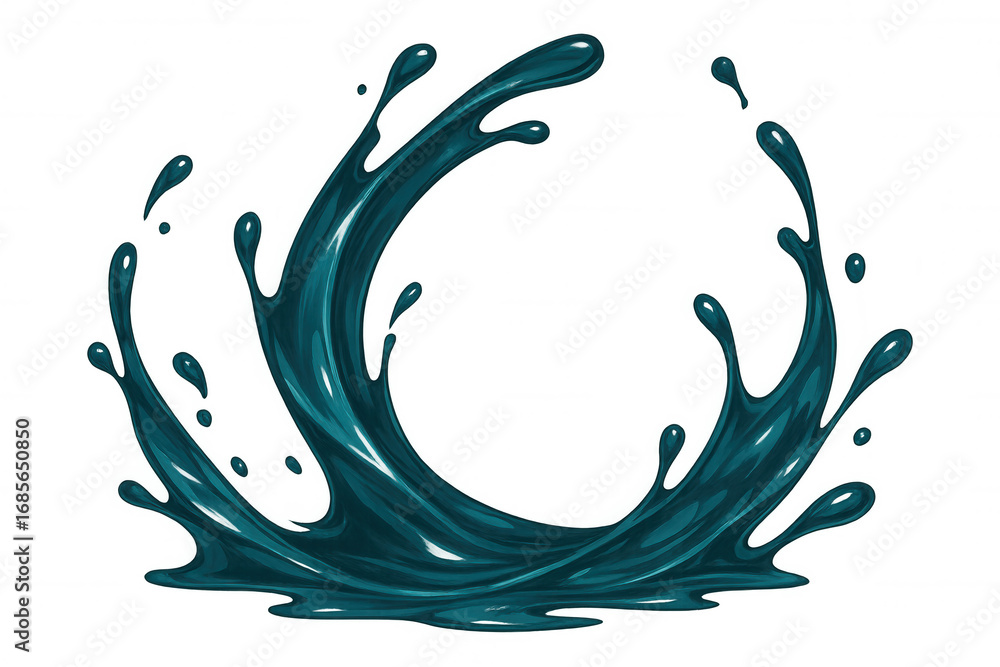 Poster teal liquid swirling, creating circular motion with transparent backdrop, dynamic visual element for