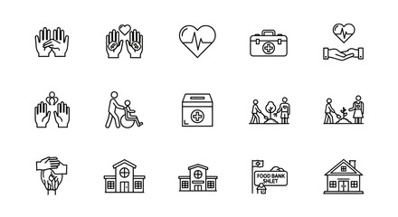 Fototapeta premium Charity and Donation Icon Vector Set