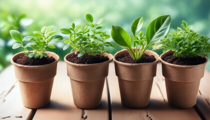 small green plants in eco friendly pots