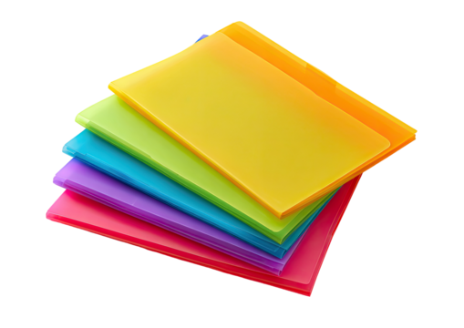 Stack of colorful plastic document folders