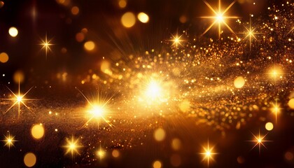 glowing yellow light particles with twinkling stars abstract background with smooth motion soft blur and shimmer warm tone elegant fantasy