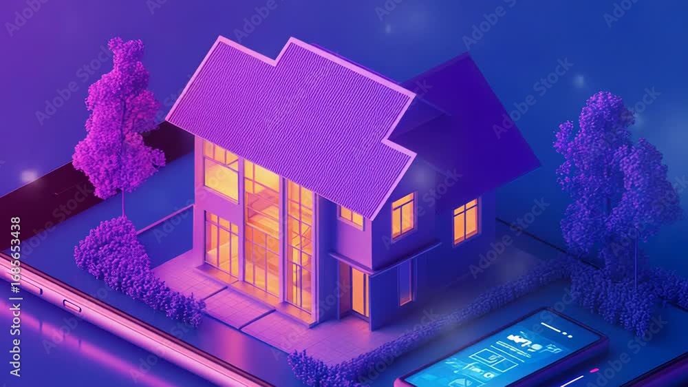 Poster smart home automation system controlling modern house via smartphone app