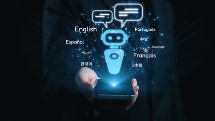 Global communication with multiple languages, digital translation tools, multilingual technology,...