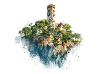 Fantasy island castle floats on clouds