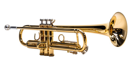 Obraz premium Shiny polished brass trumpet with shiny valves detailed studio shot musical instrument photography transparent background