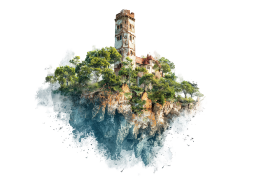 Fantasy island castle floats on clouds