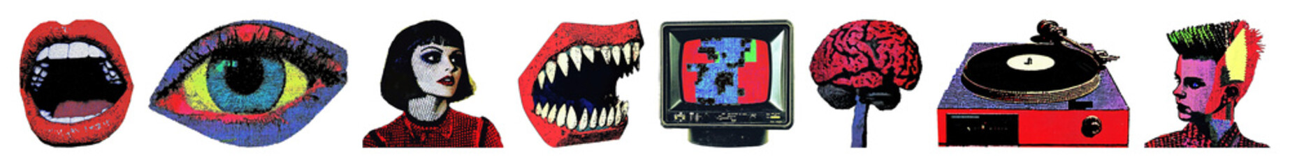 PNG Vibrant retro pop art icons, element set on transparent background