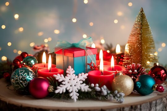 A Festive Christmas Advent Wreath with Candles and Ornaments - Powered by Adobe