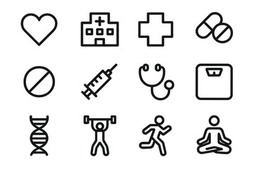 Health symbols conveying wellness, medical aid, and physical fitness at a wellness event