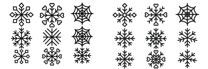 Unique collection of snowflake and spider web designs suitable for winter and Halloween themes