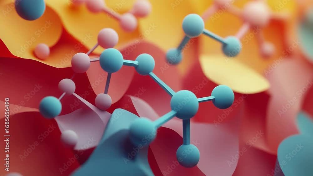 Poster colorful molecular structures creating complex connections on abstract background