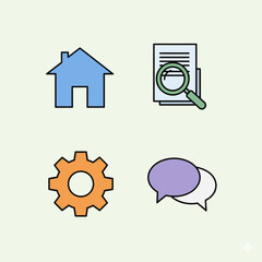 A versatile collection of colorful line art icons for user interface design, representing essential web navigation and graphic elements for digital applications