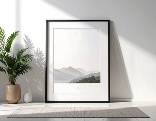 Framed landscape photo in modern interior