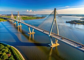 Aerial view of the Arthur Ravenel Jr Bridge over the Cooper River in Charleston