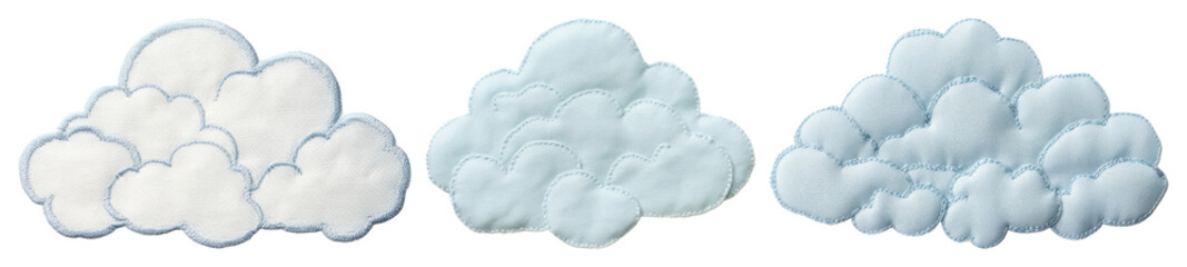 Fototapeta premium PNG Whimsical embroidered cloud designs, element set on transparent background