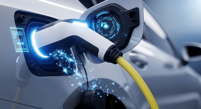 Electric car charging with digital interface and sustainable energy technology