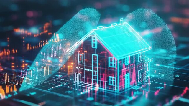 House projection increasing showing positive market trend in futuristic hud style