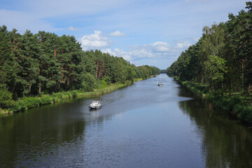 Boating on the Oder-Havel Canal in Oranienburg in the distrikt Oberhavel in Federal State of Brandenburg, Germany