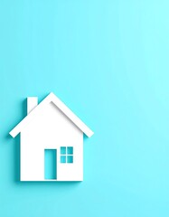 Simple white house icon on a light blue background