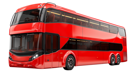  Red Double Decker Bus Ready for Adventure isolated on transparent background, Clipart png